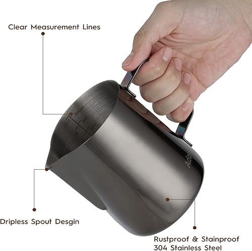 Miniatura 10 de Jarra espumadora de leche de 350 ml, 600 ml, 900 ml, 1500 ml y 2000 ml (12 onzas, 20 onzas, 32 onzas, 50 onzas y 66 onzas), de acero inoxidable para