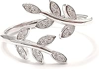 Vista 1 de Sterling Silver 925 Clear CZ Ring Leaf Laurel Nature Branch Adjustable Band Tiny Diamonds