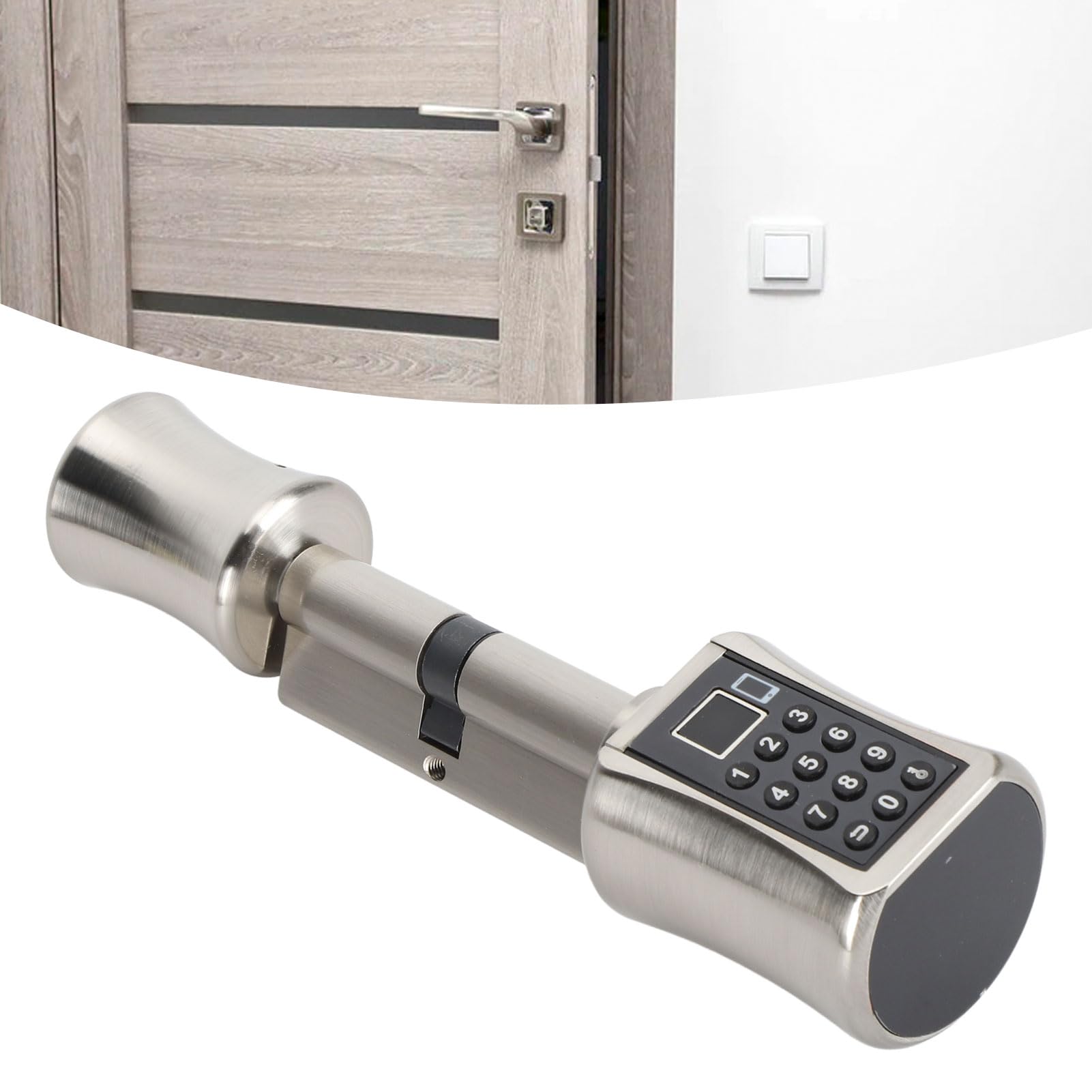 Cerradura de Teclado Inteligente, Cerradura de Puerta con Huella Dactilar de Aleación de Aluminio, Clave de Contraseña, Control de Aplicación, Energía de Emergencia para