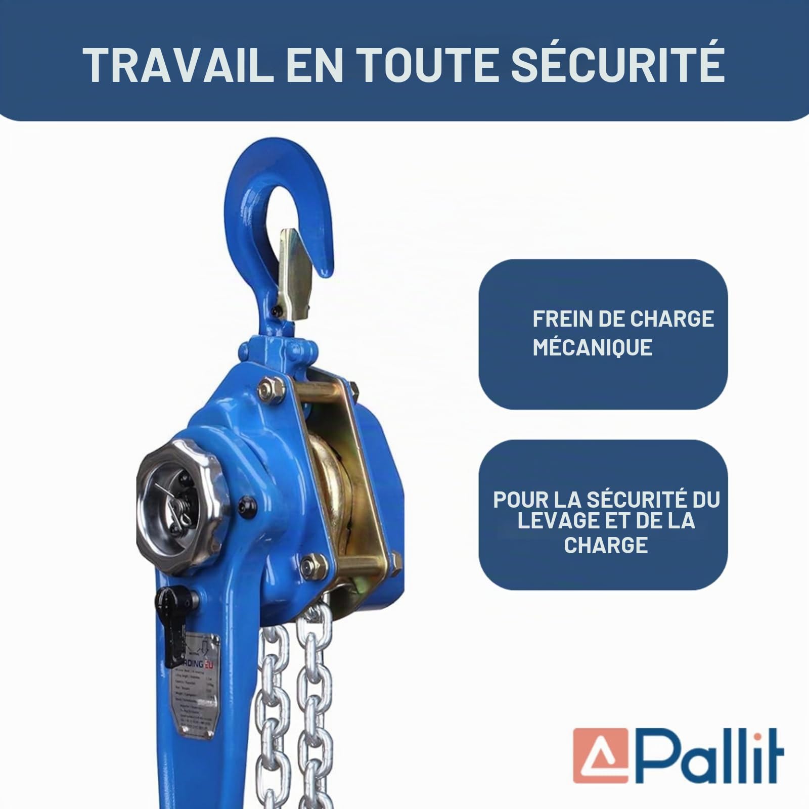 Pallit Palan à levier LEVER-M | Capacité de charge de 1500 kg | Longueur de la chaîne 6 m | frein de charge résistant