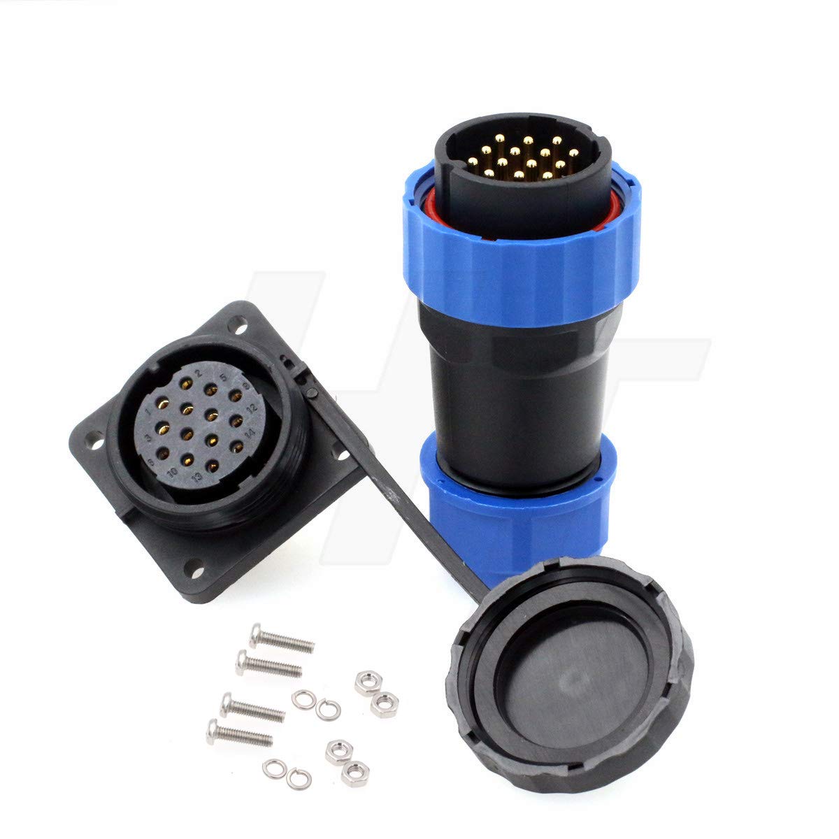 HangTon HE29 14 Pin Waterproof IP68 Connector Outdoor Circular Threaded Male Female Solder Plug Panel Socket 4-Screw (14 pin 10A 380V)