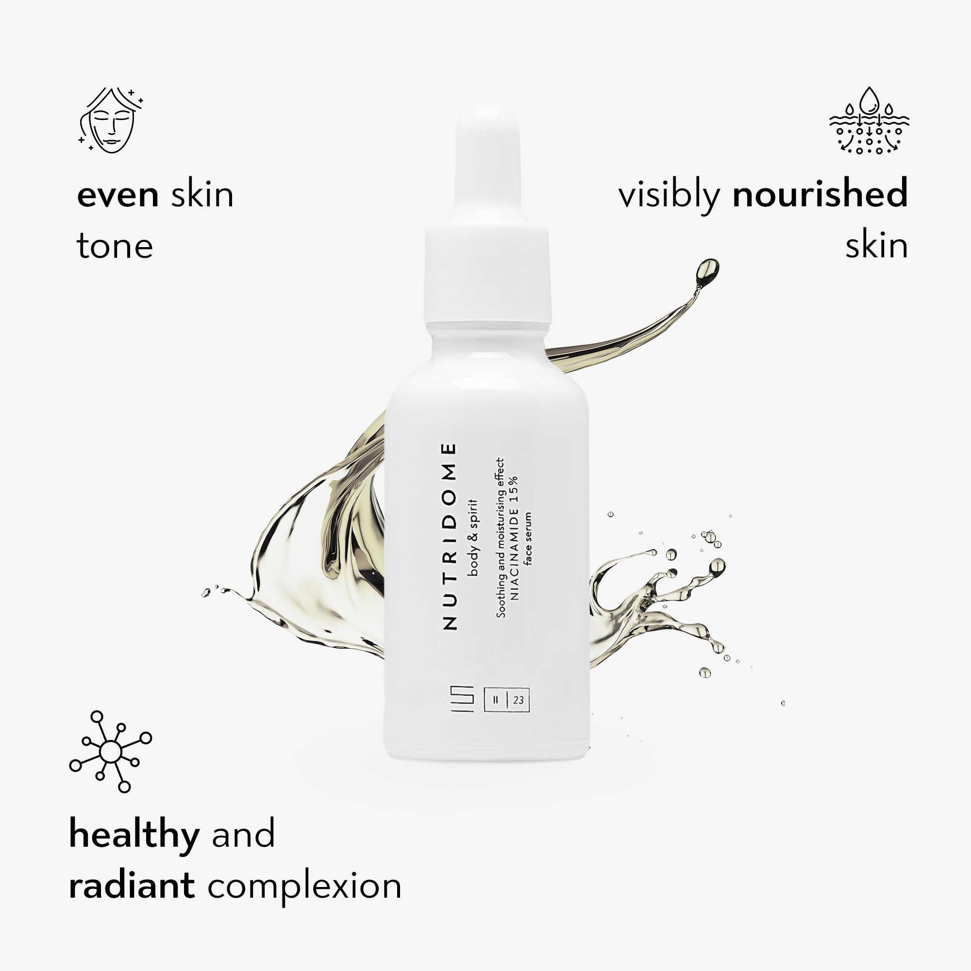 Nutridome Body & Spirit Face Serum, 15% Niacinamide & Vitamin B, 30ml, Moisturizing, Anti-Impurity, Skin Tone Balancing - Image 2