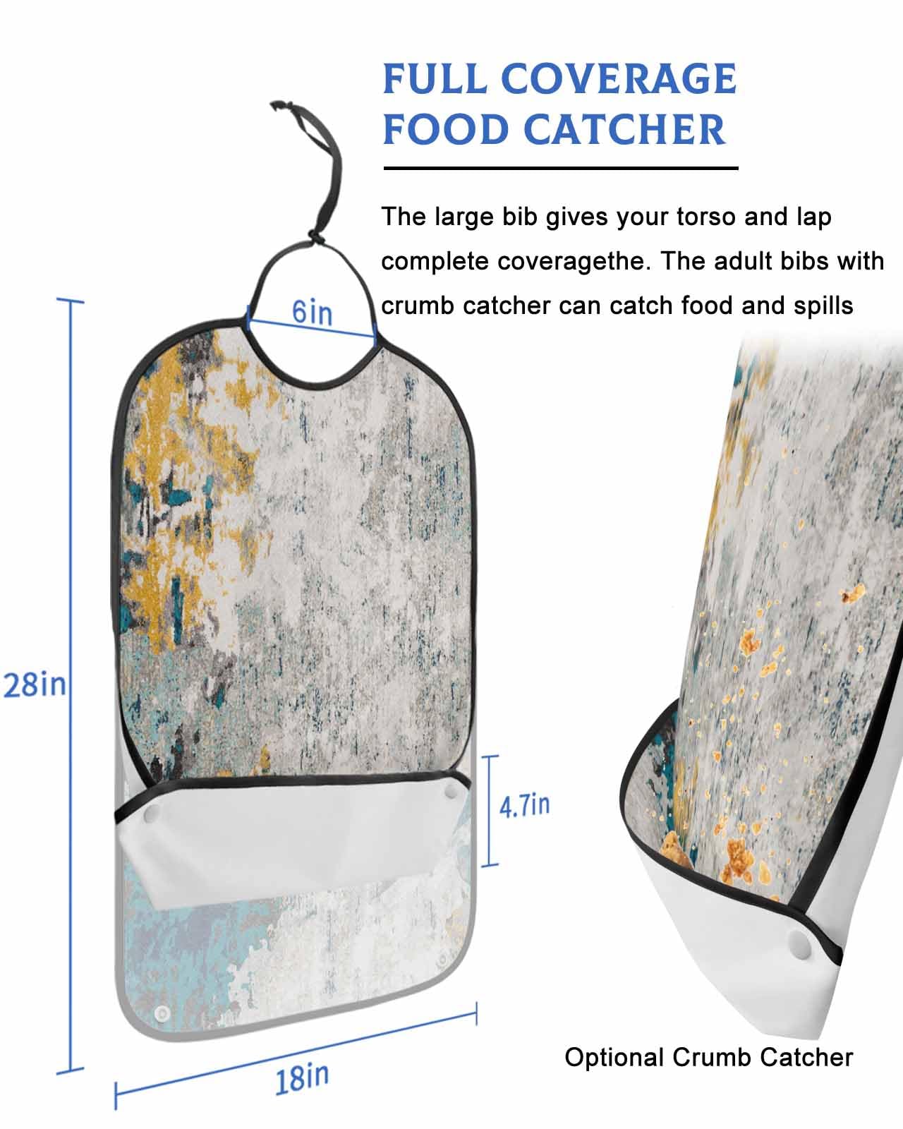 Jolunifun Abstract Blue Shabby Chic Orange Street Art Adult Bib for Adults Men, Women, Washable & Adjustable Terry Cloth Bib with Crumb Catcher Reusable Waterproof Clothing Clothes Protector Apron