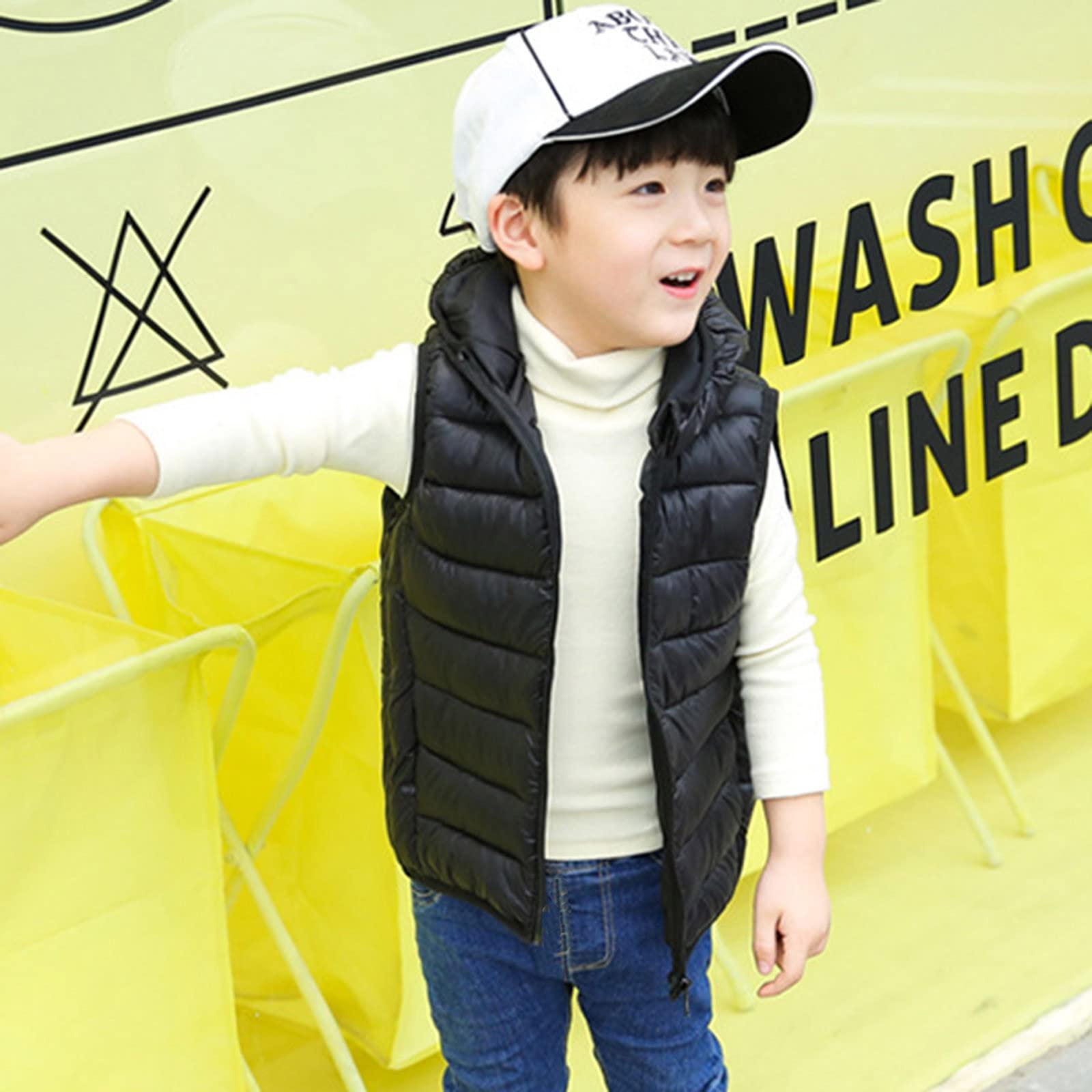 Doudoune sans Manche Enfant Garcon Fille Legere avec Poches Gilet Veste Matelassée À Capuche Vestes Manteau Couleur Unie Confort Chic Gilets Printemps, Automne
