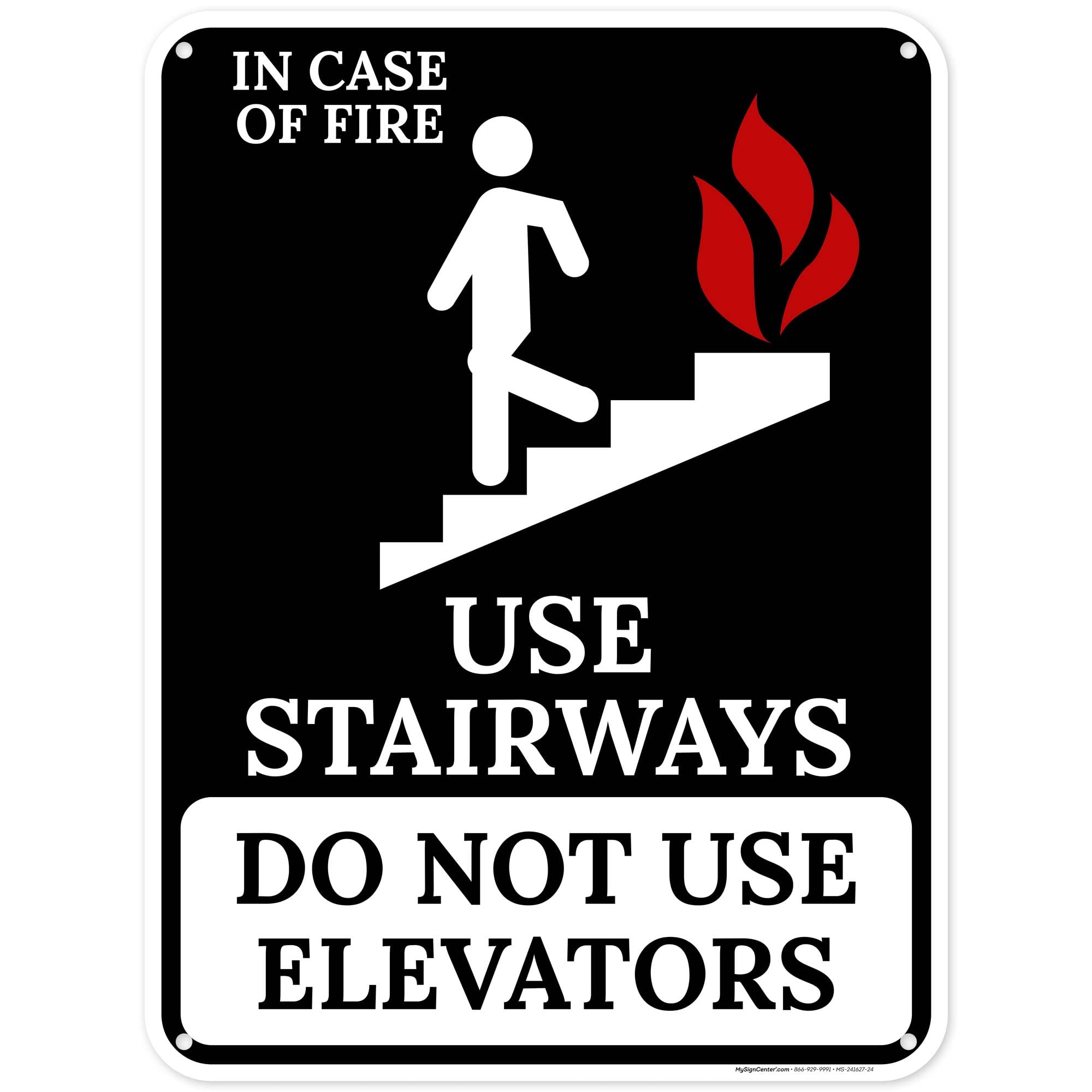 In Case Of Fire Use Stairways Do Not Use Elevators Sign, 18x24 Inches, 55 mil thick HDPS (high density polystyrene), Made in USA by My Sign Center