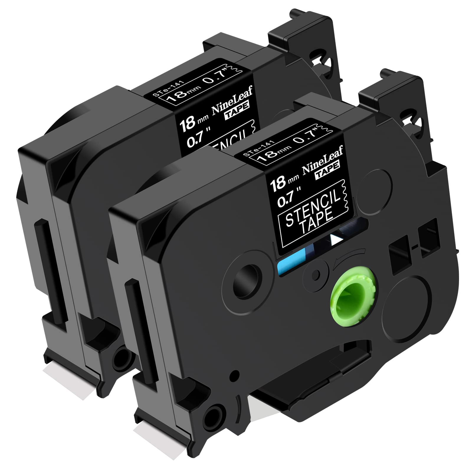 NineLeaf 2 x Compatible for Brother P-Touch STE141 STE-141 ST141 ST-141 Stencil Tape 18mm 0.7'' 3/4 inch Black on Clear Mobile Solutions Label Tape for Ptouch PT-D600VP P710BT P750W Label Maker