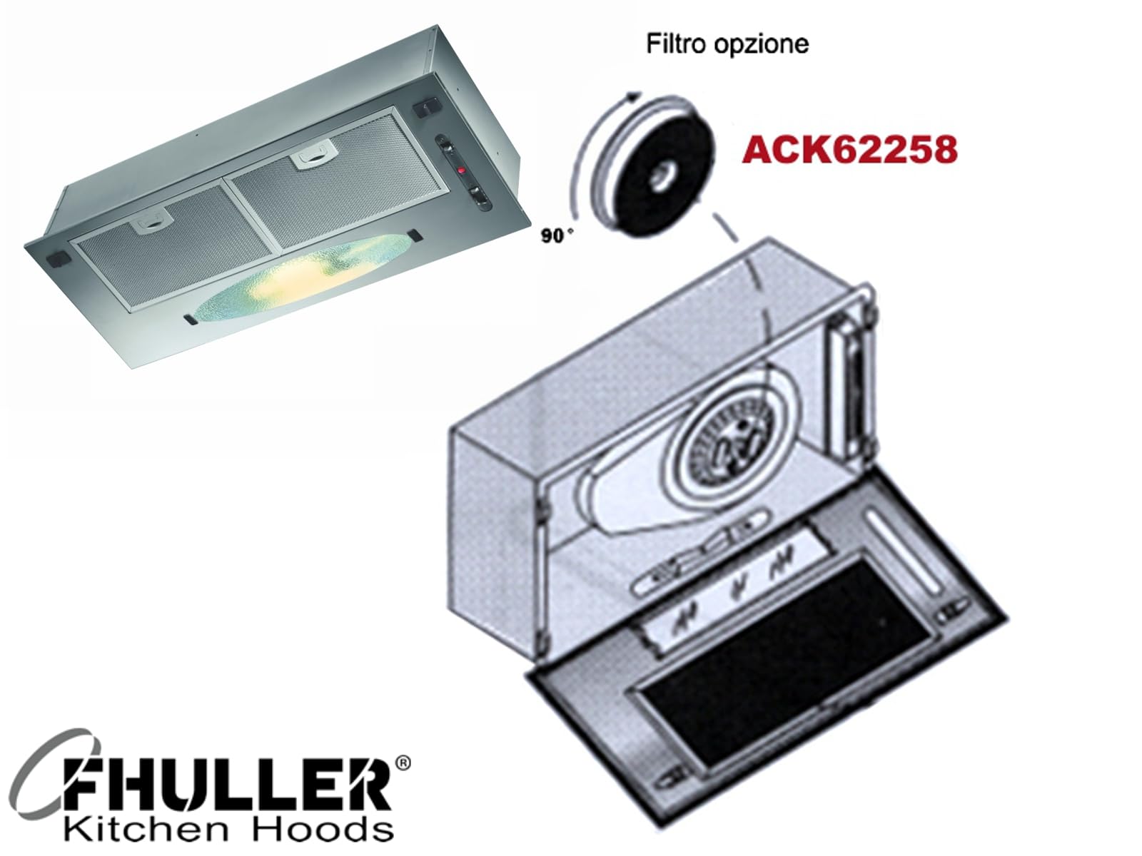 Cappa Gruppo Incasso CP PLUS 80 K102R0191, Cappa Sottopensile 80 cm, MOTORE POTENZIATO 409 m³/h, Comando Meccanico Slider LED 2.5W, Classe D, Finitura Grigia