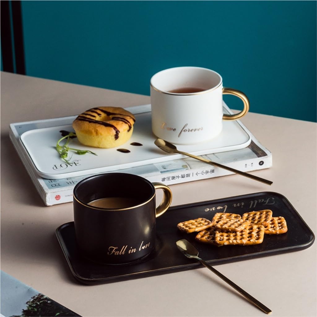 Porcelanowy zestaw filiżanek do kawy i herbaty， Para Dom Moda Kreatywny Ceramiczny Kubek Do Kawy Biuro Popołudniowa Herbata(Black)