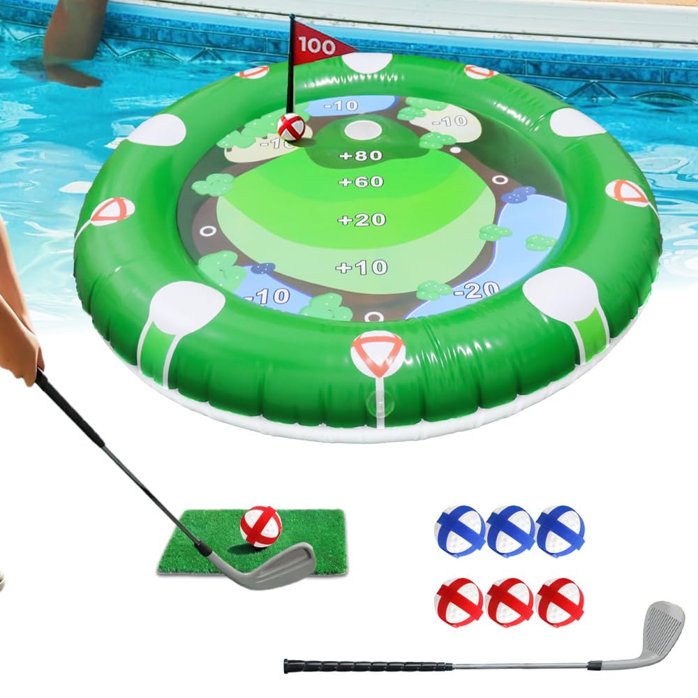 Giocattolo gonfiabile per piscina da golf, set di allenamento con 1 mazza da golf e 6 palline, giochi d'acqua galleggianti, per adulti e famiglie