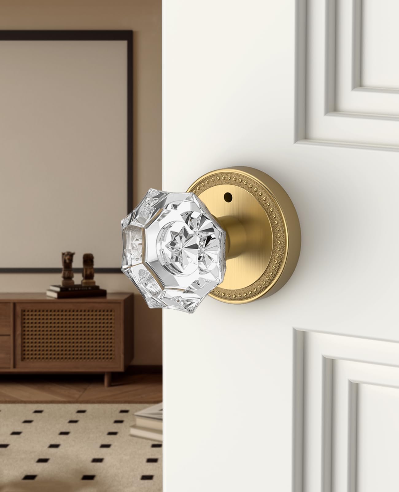 Champagne Bronze Crystal Door Knobs - Privacy Lock -3