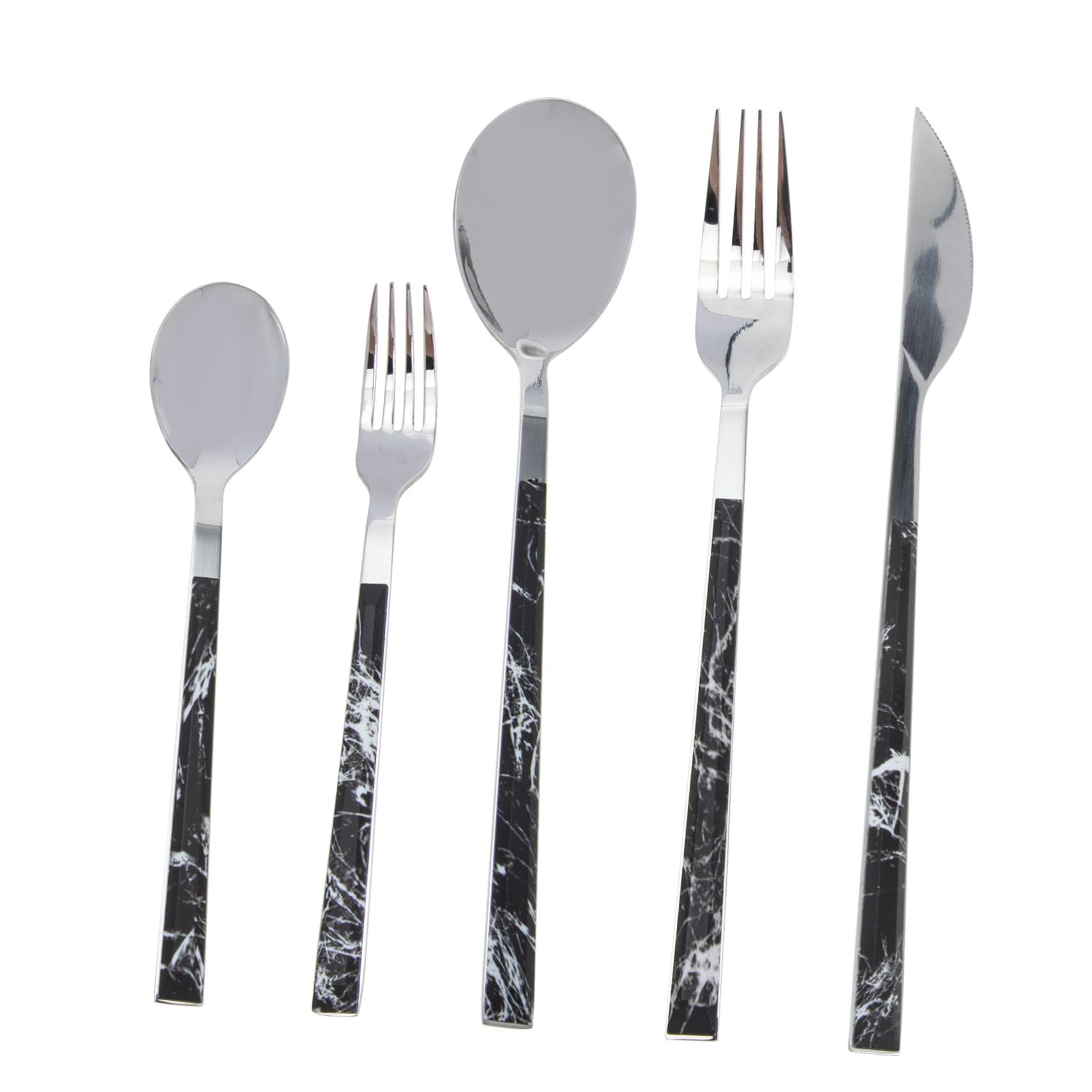 STOBAZA Cubiertos Inoxidable Con Diseño De Mármol Tenedores Y Reutilizables Para Carne Utensilios Resistentes Y Pulidos Para Uso Hogar Y Restaurantes 5 Piezas X 4