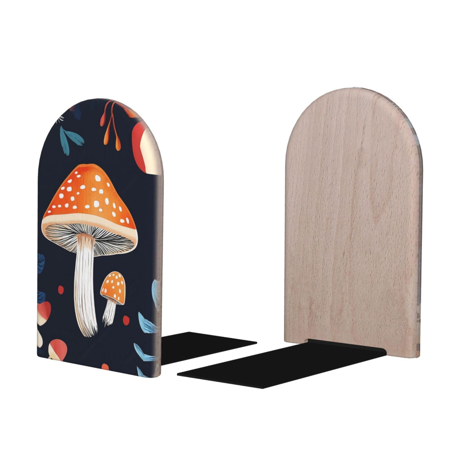 Mexpekil Mushroom Plant Forest Wooden Bookends for Shelves Heavy Duty Book Holder Organizer Non-Slip Book Stopper for Desk Office Library for Readers 1 Pair