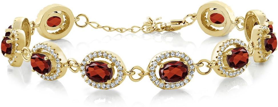 Gem Stone King 18K Yellow Gold Plated Silver 7X5MM Oval Gemstone Birthstone Tennis Bracelet For Women | Size 7.5 Inch | Fine Jewelry Gifts for Women Her Mom Wife