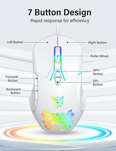 Miniatura 3 de Ratón con cable USB, ratón de ordenador con iluminación RGB, 4 DPI ajustables, ratón óptico ergonómico de oficina, ratones con cable de 7 botones