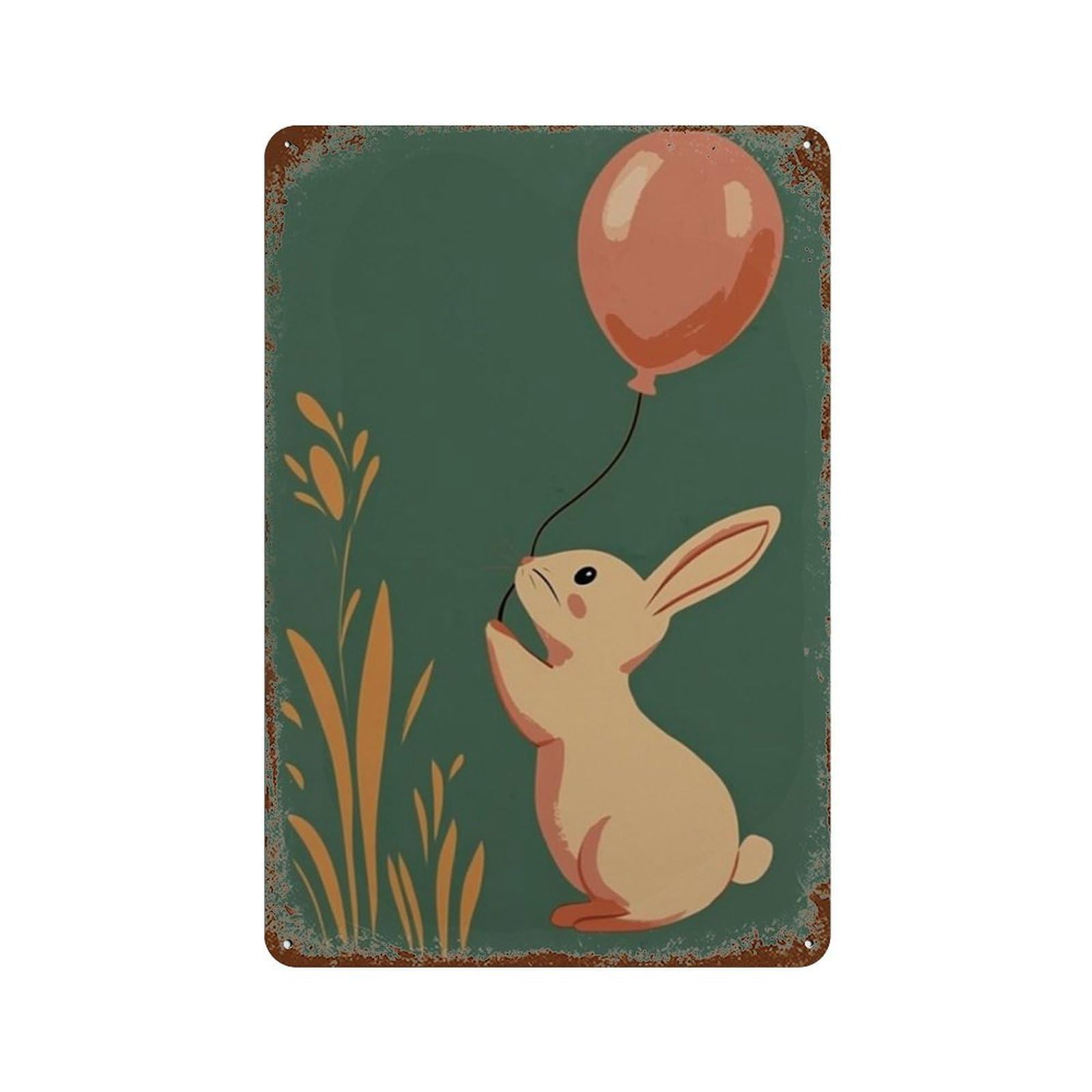 xiaoxiaoshen Rabbit Balloon Cute Animal Nursery Minimal Kids Room Bunny Wall Decor Art Metal Tin Poster Modern Home Decor Art Home Bar Shop Decorations Vintage Sign 30x20cm