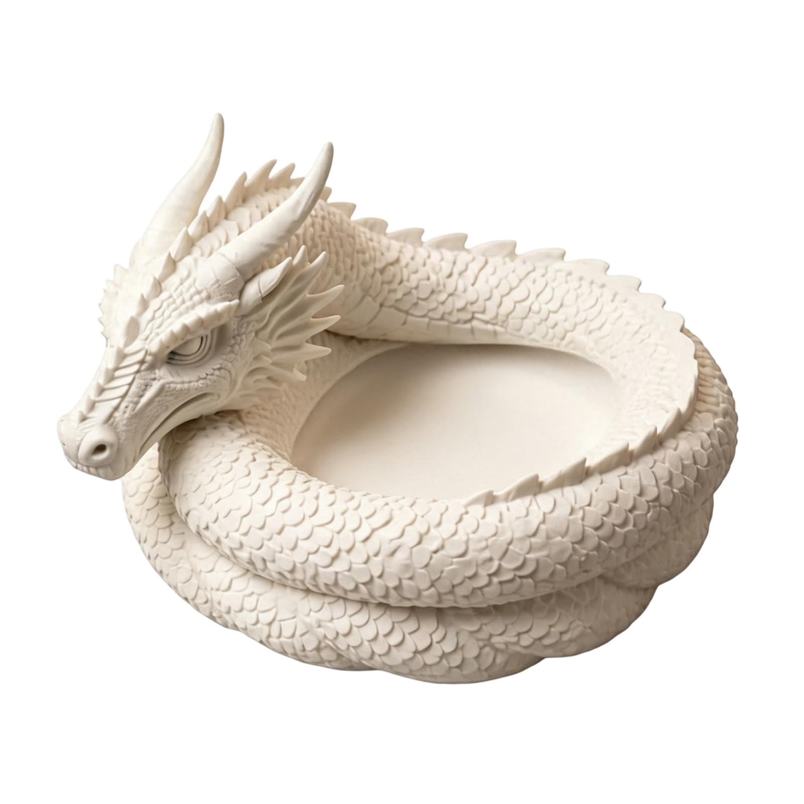 sugerou 3D Printed Dragon Catchall Tray, Gothic Fantasy Jewellery Bowl for Desk, 15cm Key Storage Organiser and Whimsical Home Office Decor, Durable PLA Desktop Trinket Dish Gift White