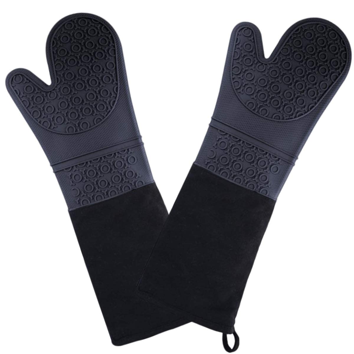 Guantes de Horno de Silicona, Guantes de Horno de Silicona Extra Largos para Barbacoa, Guantes de Horno Resistentes al Calor, Superficie Antideslizante, Forro Interior de algodón.