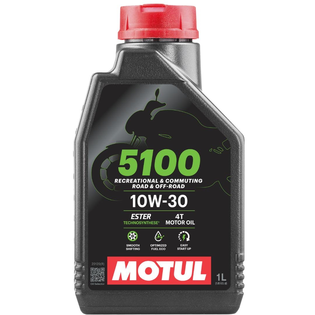 Motul 5100 4T Hybrid 10W-30 Technosynthese Semi-Synthetic Bike Engine Oil – API SM Performance, Smooth Gear Shifting & Advanced Engine Protection, 1 L (104062)