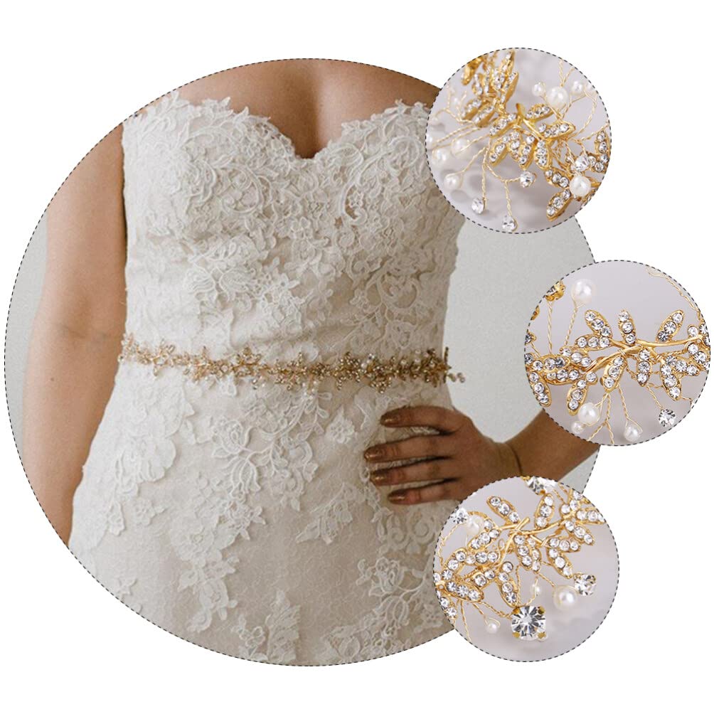 PRETYZOOM Pearl Belt Rhinestone Bridal Sash Wedding Dress Belt Applique 23.62 Inch Sparkly Waist for Bridesmaid Formal Occasion - Image 2