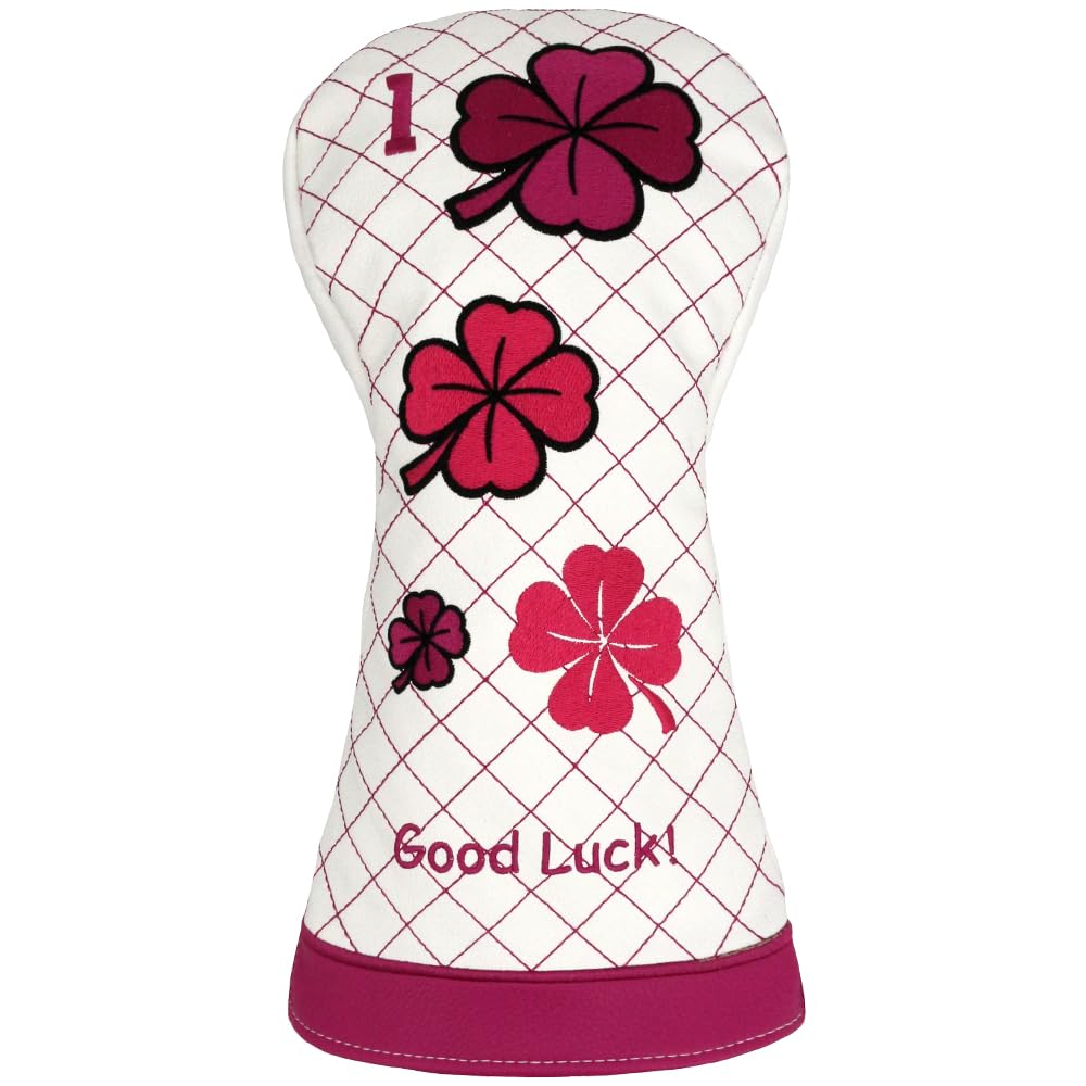 PINMEI Golf Club Head Covers for Driver Headcover Embroidered Four-Leaf Clover Design Synthetic Lether Fit Most Drivers Fit for Titleist Callaway Ping