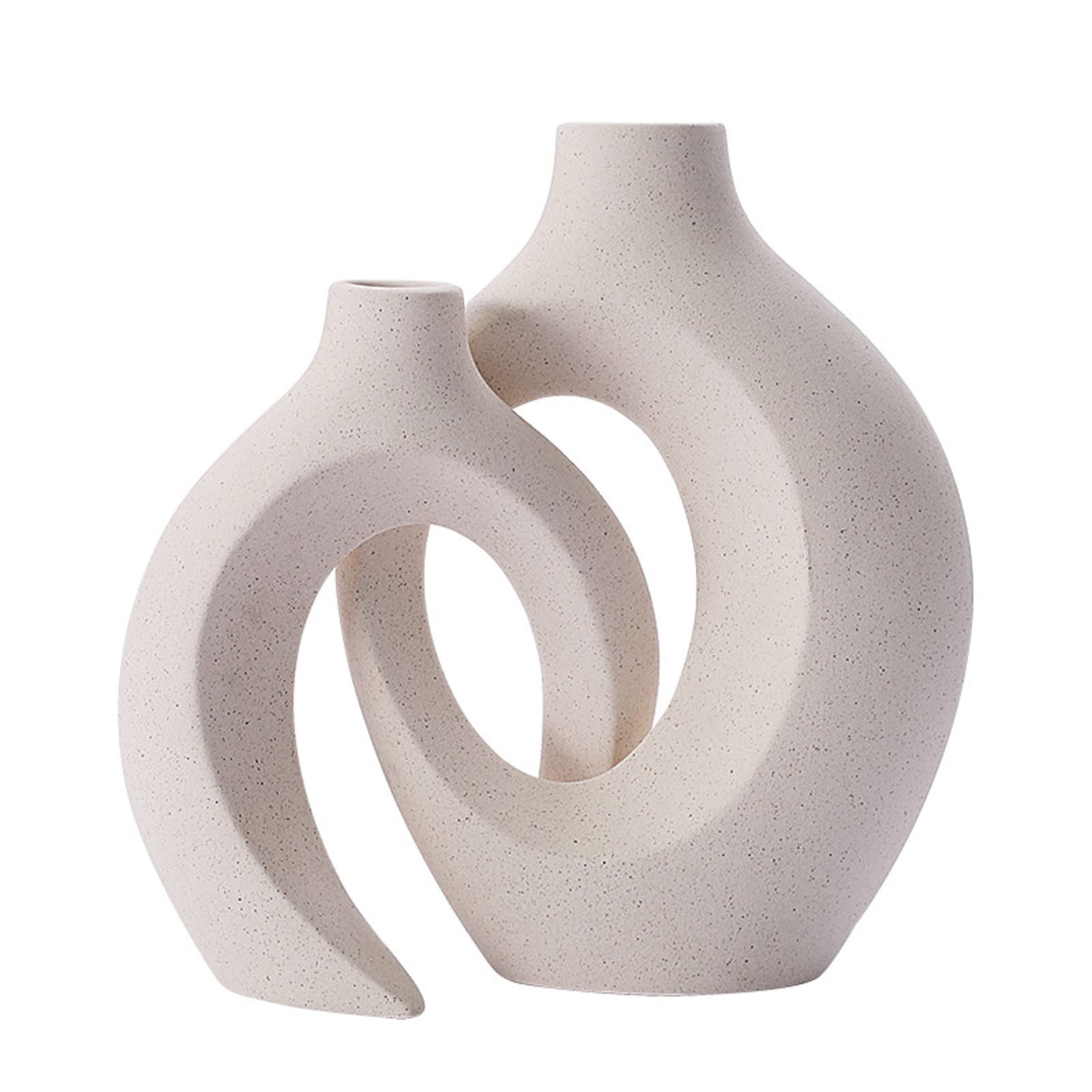 Keramik Vase Set, 2 Moderne weiße Keramik Vasen, Keramik Donut Vasen, Keramik Vase Blumenarrangement, Hochzeit Tisch, Party, Wohnzimmer, Büro, Schlafzimmer, Housewarming Geschenk