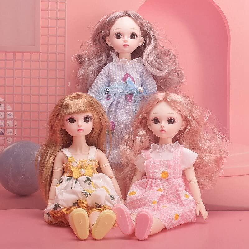 Image of DSR Doll (2 Piece Set ) Movable Joint Makeup Cute Girl Brown Eyes Fashionable Doll for Kid Girls (Movable Joint-Small Doll-30CM(Pack of 2))