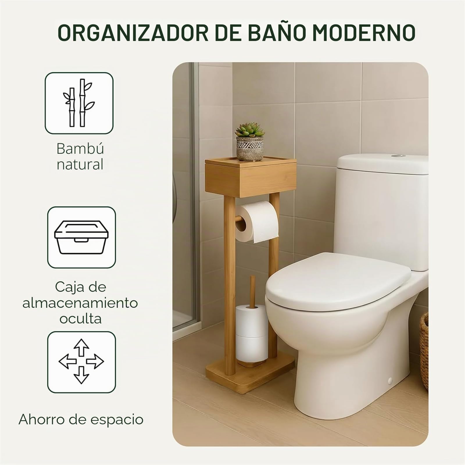 Portarrollos de papel higiénico de bambú de pie con estante, portarrollos de papel higiénico de madera independiente, soporte para rollo de papel higiénico para inodoro, soporte para rollo de papel