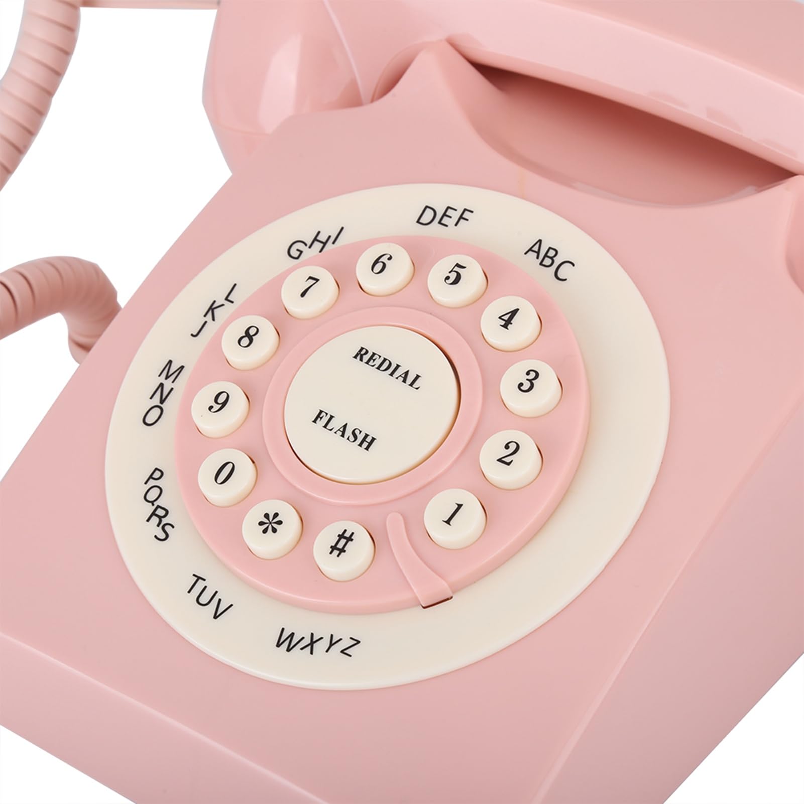 Telefono fisso a disco retrò, telefono da scrivania classico vintage con filo, telefoni vintage anni '80 con filo per casa, ufficio, rosa