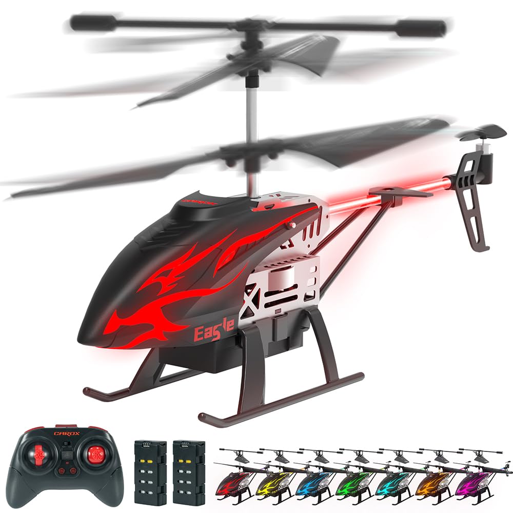 Carox Hélicoptère Télécommandé Enfant 6 Ans 30 Min de Vol 2 Batteries Maintien d'Altitude 1 Touche Lumières LED Jouet Intérieur Cadeau d'Anniversaire