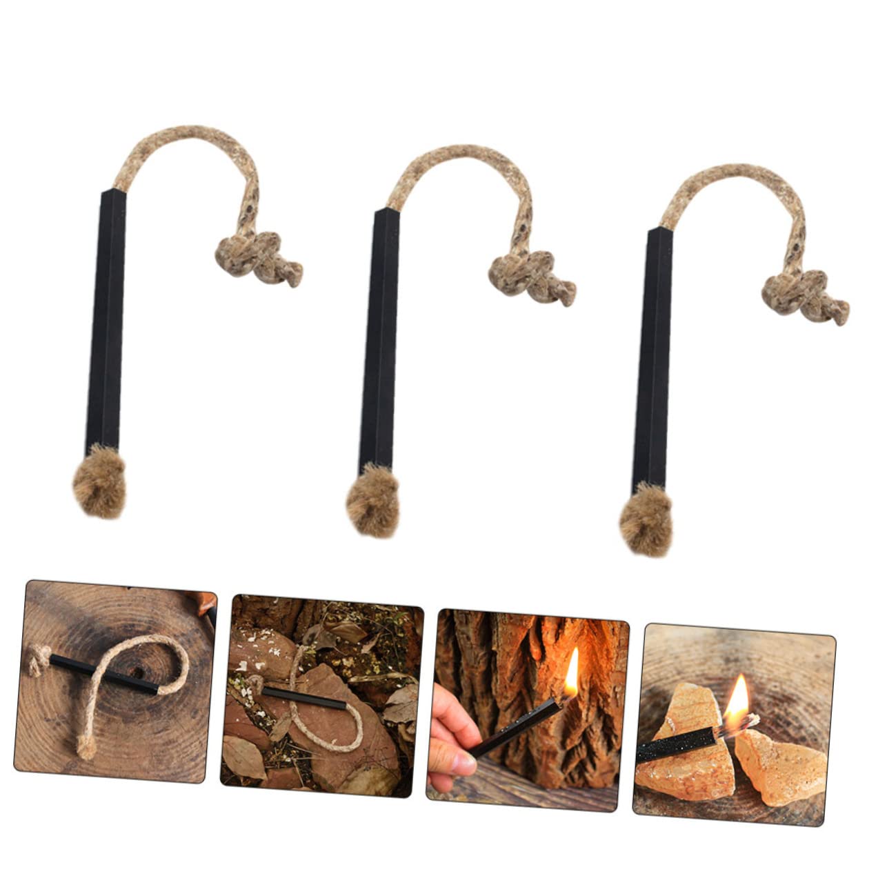 BESTonZON 3 Ensembles Allumage Allume Feu Allume-feu Camping Allume-feu Étanche Départ Corde À Mèche Extérieure Allume-feu À Mèche De Cire Pratique Noir Corde De 6 Pièces * 3