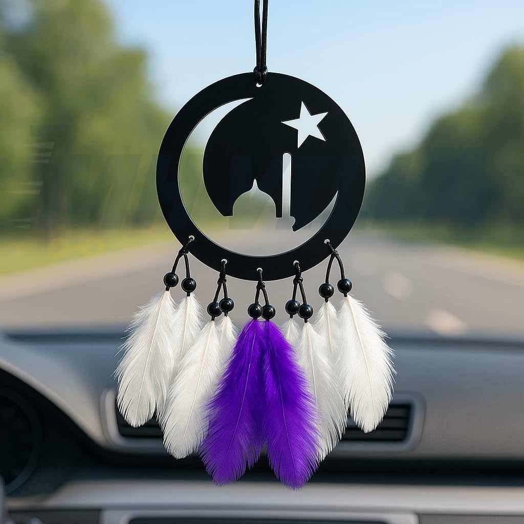 Car Hanging Accessories Interior - Elegant Dream Catcher for Car - Charm for Auto Decor - Stylish Handmade Ornament for Rear View Mirror Decoration - Chand Tara
