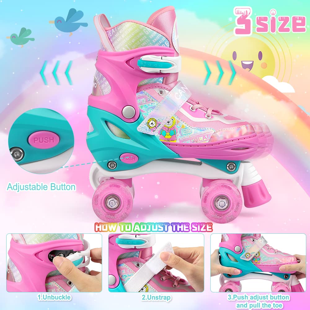 Roller Skates for Kids Girls Boys 4 Size Adjustable Kids Roller Skates with Wheels Light up for Children, Teens, Beginner & Advance, Indoor Outdoor