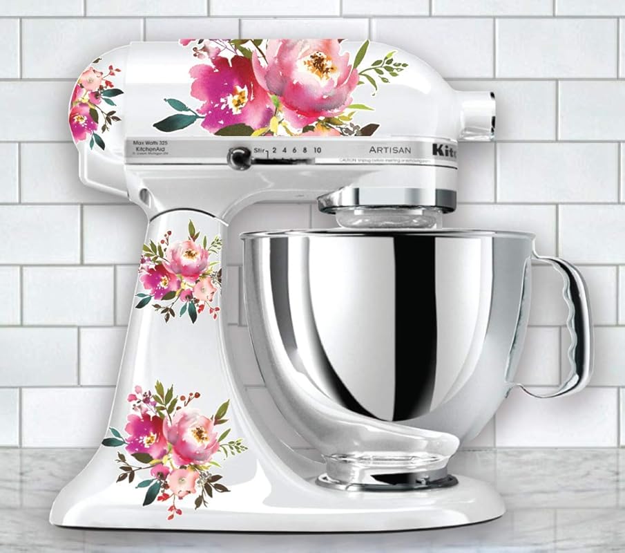 Pink Watercolor Floral Vinyl Decals for Kitchen Mixers