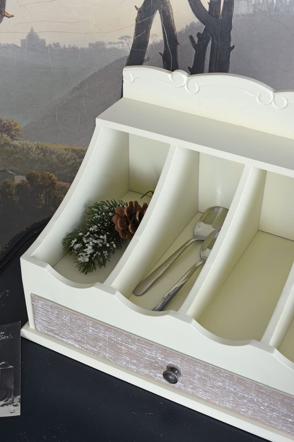 Landhaus Besteckkasten Holz Shabby Chic Schublade Besteckkiste Landhausstil Besteckbox HMB030 Palazzo Exklusiv