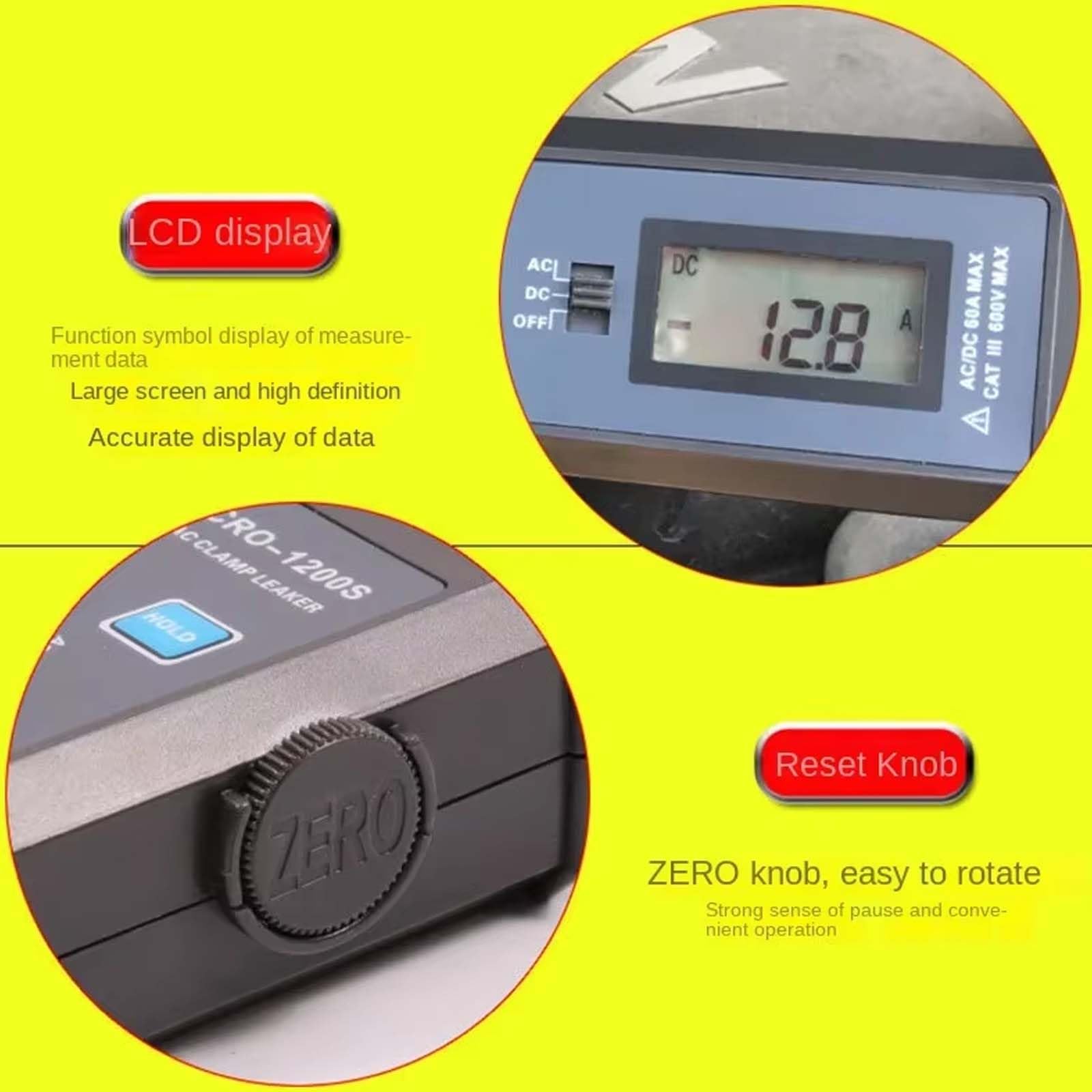 0mA-60A Automotive Leakage Current Tester, Rilevatore di Perdite Statiche per Auto Al Buio Senza Contatto, MICRO-1200S