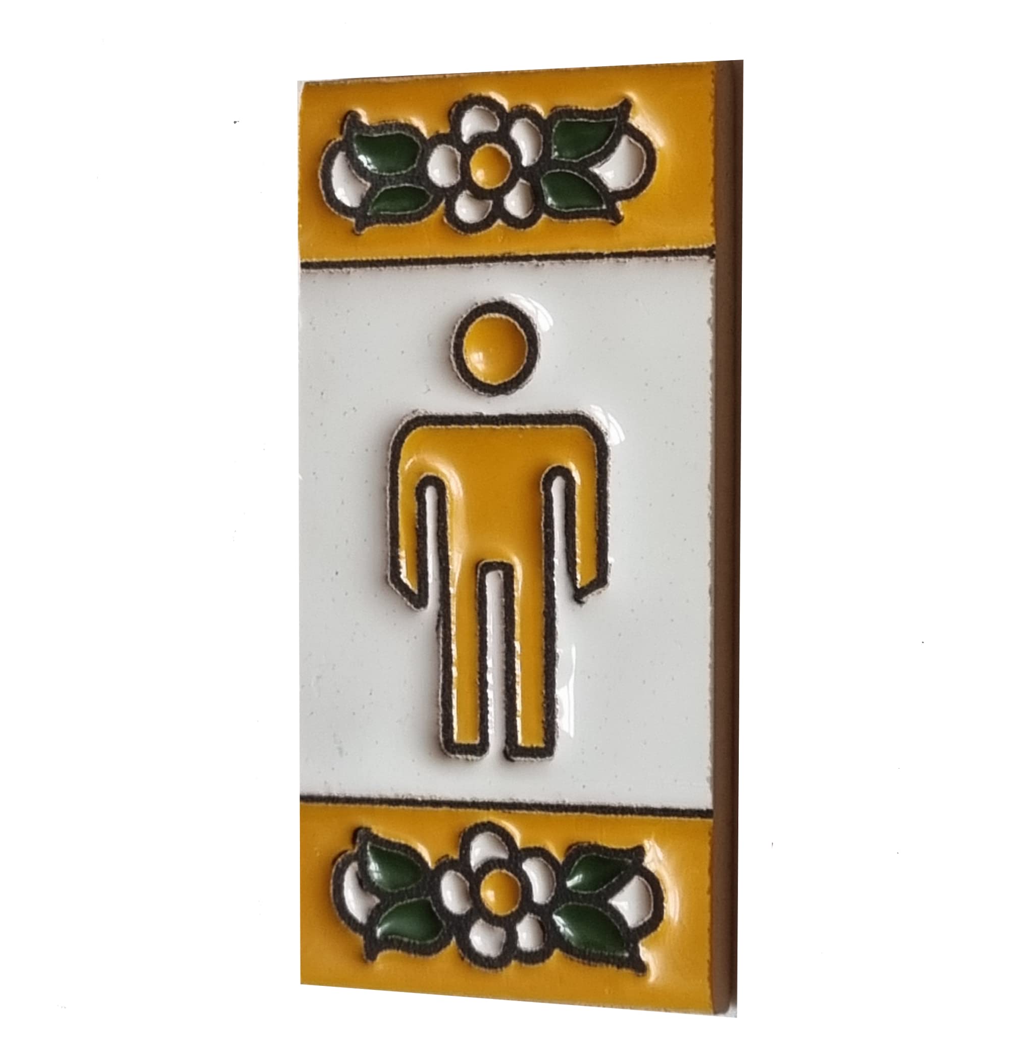 Ceramic House Tile Numbers & Signs Ochre Floral Design, Tile Size: 7.5cm x 3.5cm, 2 to 10 Tile Frames (Man)