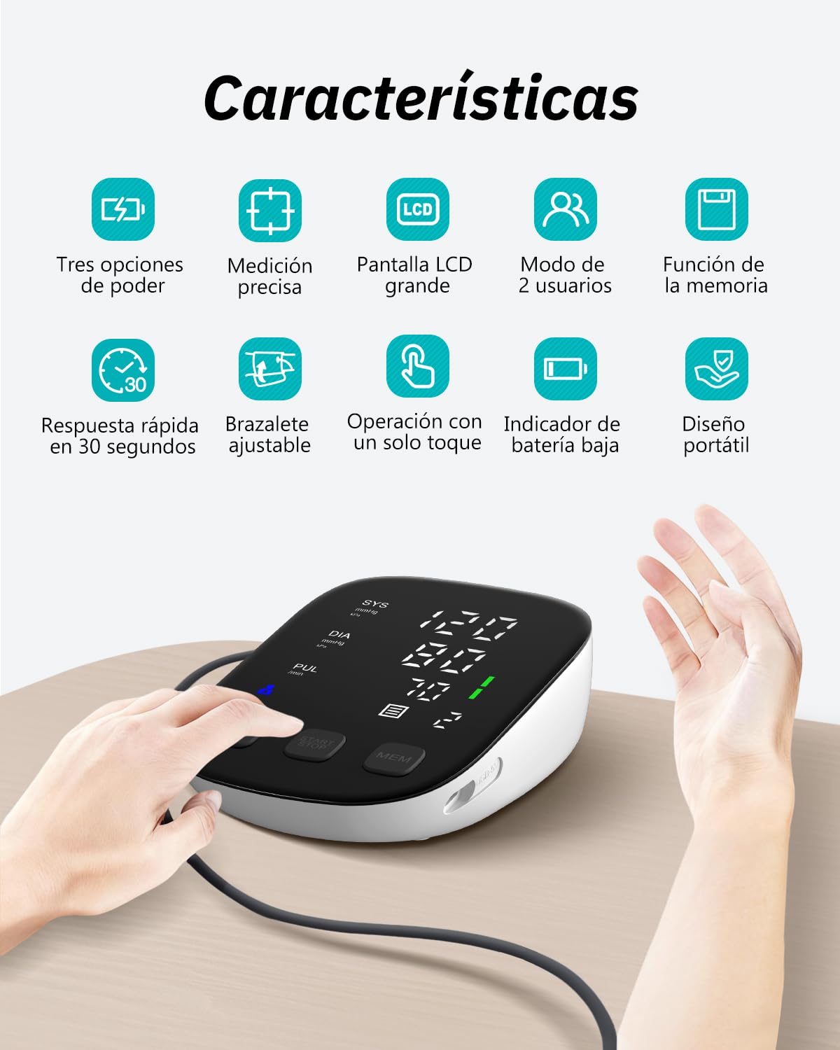 HealthTree Tensiómetro de Brazo,Monitor Presión Arterial Digital para Hogar | Brazalete Grande de 8.5"-16.5"— Pantalla LED de 5.5", Monitorear el Pulso y Frecuencia Cardíaca, Seguimiento de Memoria 2x90