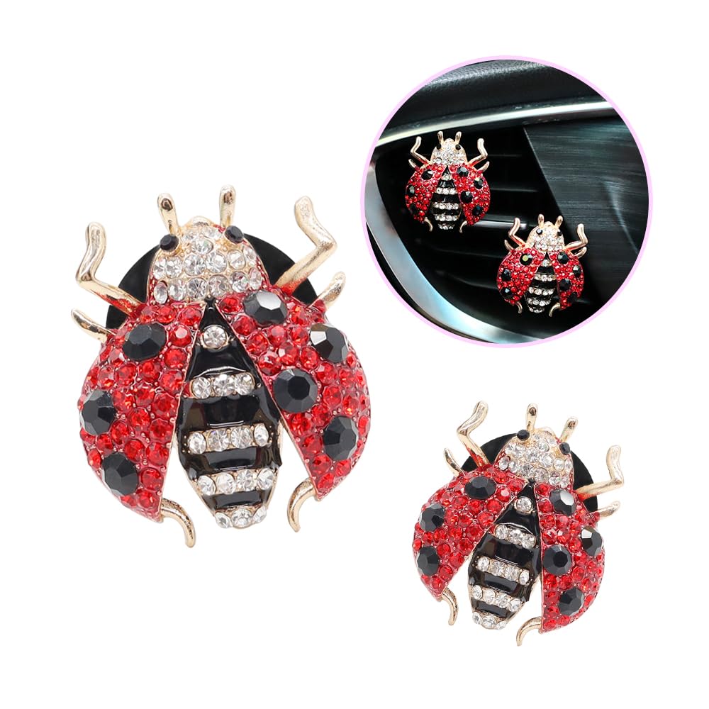ORIESSE Ladybug Car Accessories,2pcs Red Bling Lady bug Air Vent Clips Car Air Freshener,Cute Dashboard Decorations Gift for Women,Girly Refillable Diffuser with Felt Pads