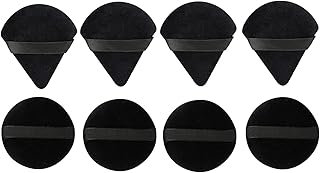 Powder Puff - 8 Pieces Pure Cotton Powder Puff include 4pcs Triangle powder puffs with 4pcs Round Powder Puffs,Makeup Powder Puffs,with Strap,Makeup Tool For Cosmetic (Black)