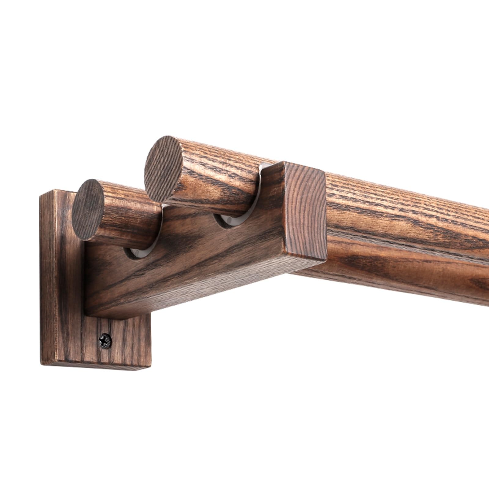 Tringle à rideaux double en bois de noyer massif 29 mm de diamètre 140 cm avec supports et accessoires Idéale pour une décoration d'intérieur élégante 100 cm