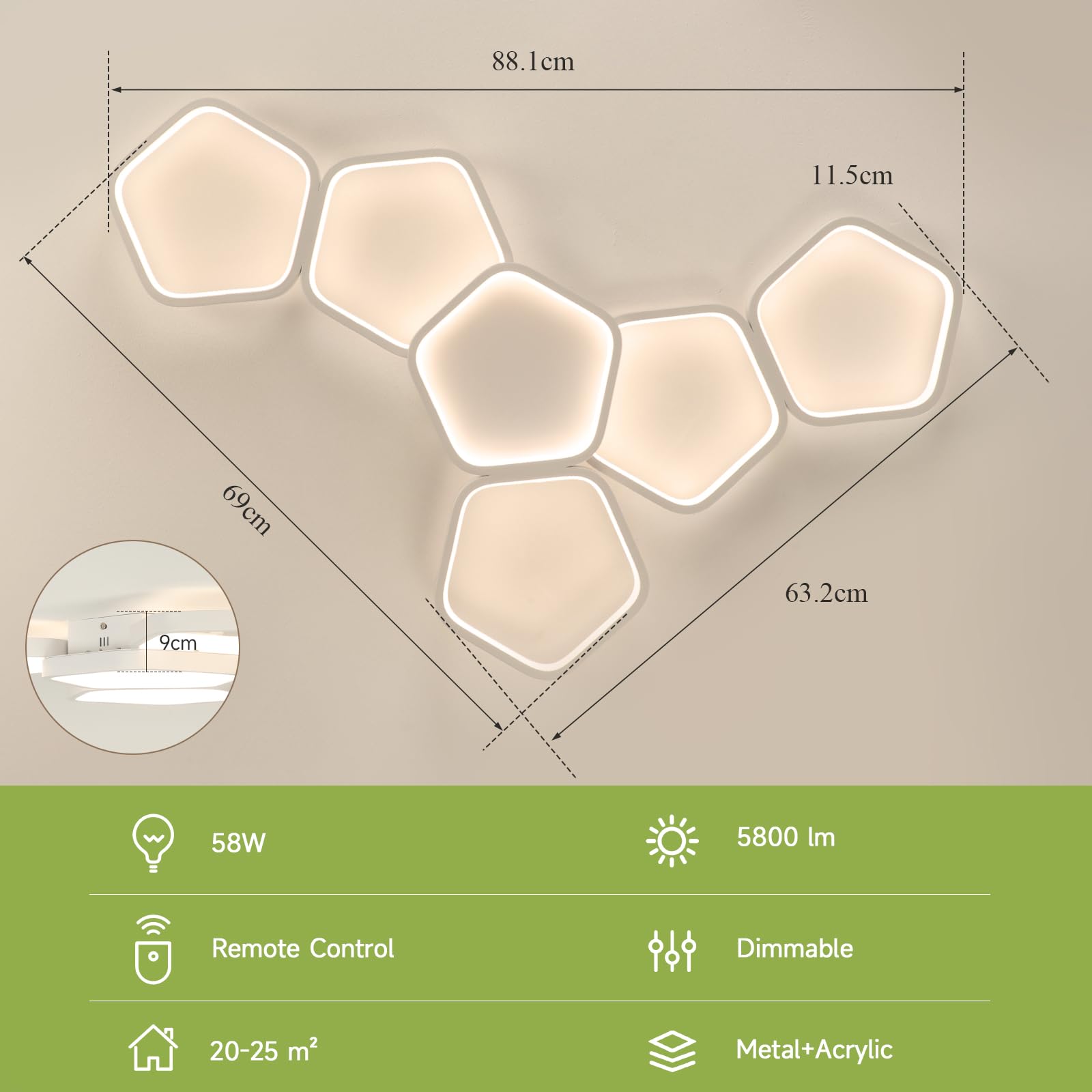 OTREN Plafoniera LED Soffitto Dimmerabile con Telecomando 88cm 58W | Lampadario Moderno con Luce Notturna, Timer e Funzione per Camera da Letto, Soggiorno, Cucina
