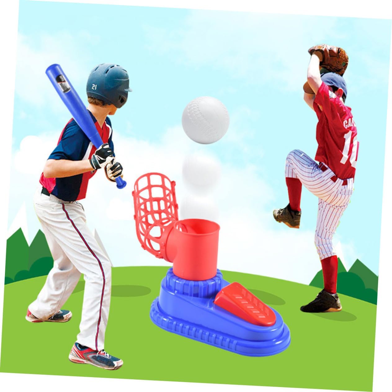 KOMBIUDA Baseball Trainer Tools with Bat and Ball Machine for Outdoor Activities Enhances Motor Skills and Batting Training Baseball Training Supply for Boys