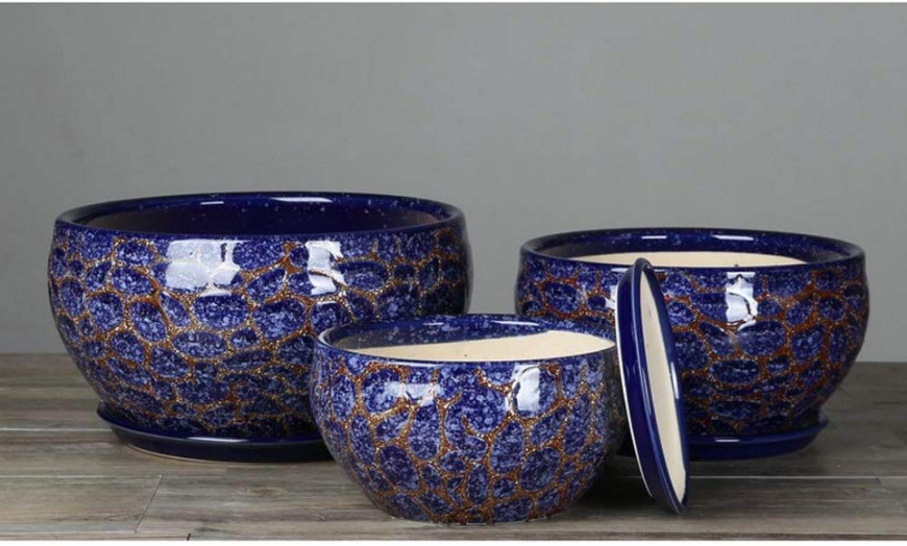 Niebieskie Doniczki Ceramiczne Bardzo Duży Salon Osobowość Umywalka Na Rośliny Z Otworem Drenażowym Doniczki Do Bonsai Ogród Dekoracyjny Stojak Na Kaktusy Ceramiczny Przeszklony Pojemnik Na Kwiaty Z