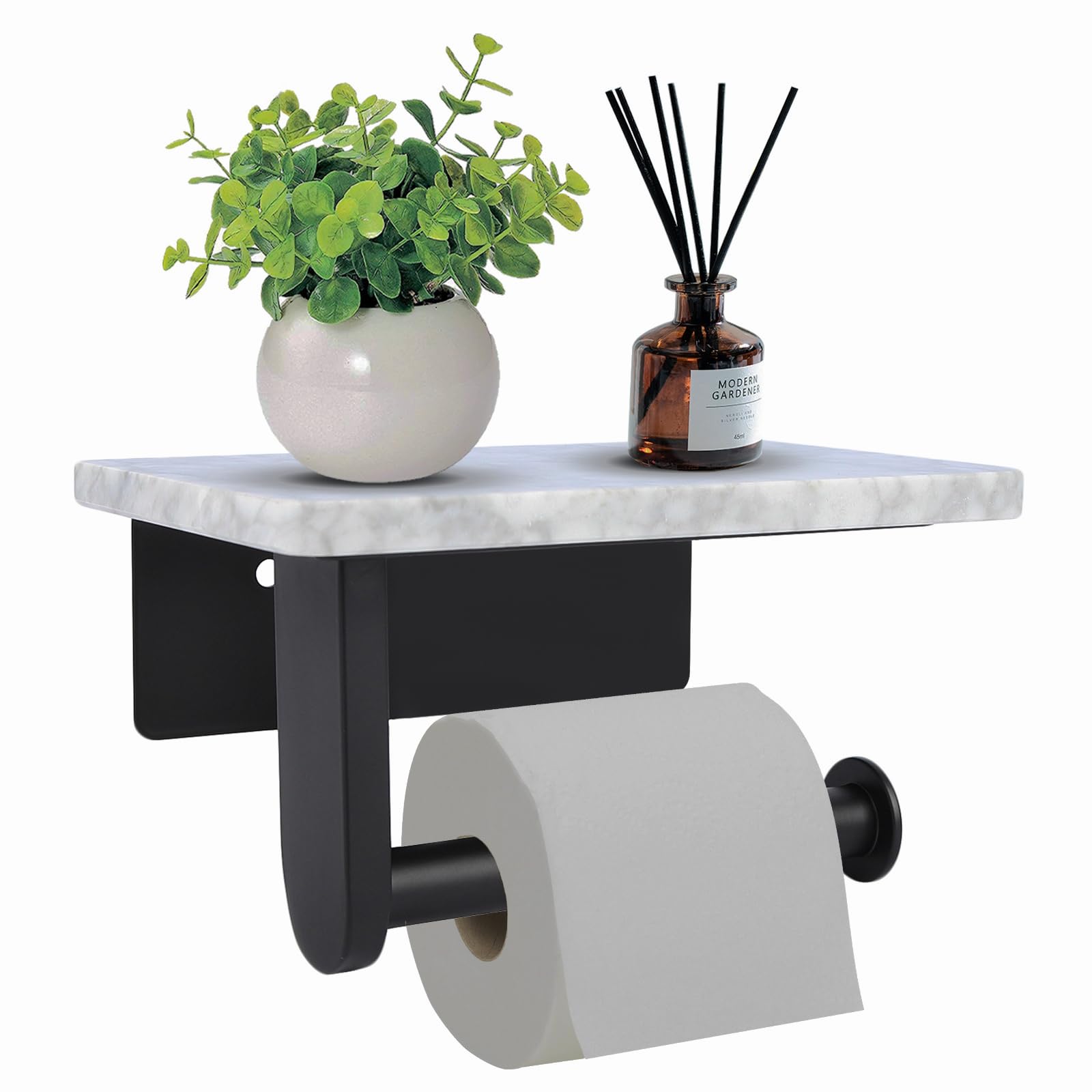 Toilet Paper Holder with Natural Marble Shelf for Bathroom Washroom,Wall Mounted Tissue Holder Suitable for Mega Roll (Brushed Gold, Middle 7.87 * 4.72 in) — Amazon image 13
