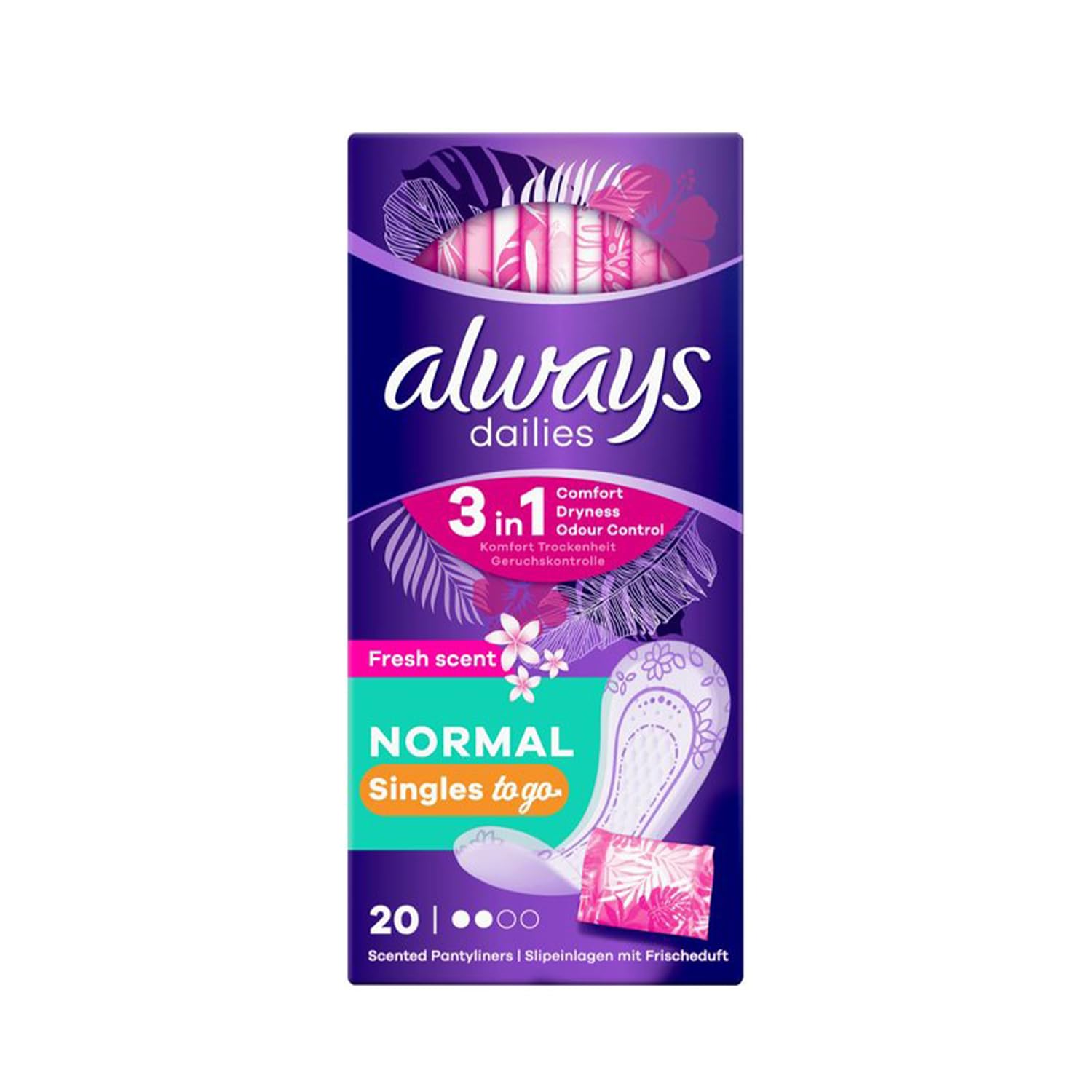 Always Daillies Normal Individually Wrapped Panty Liners, 20 Pads