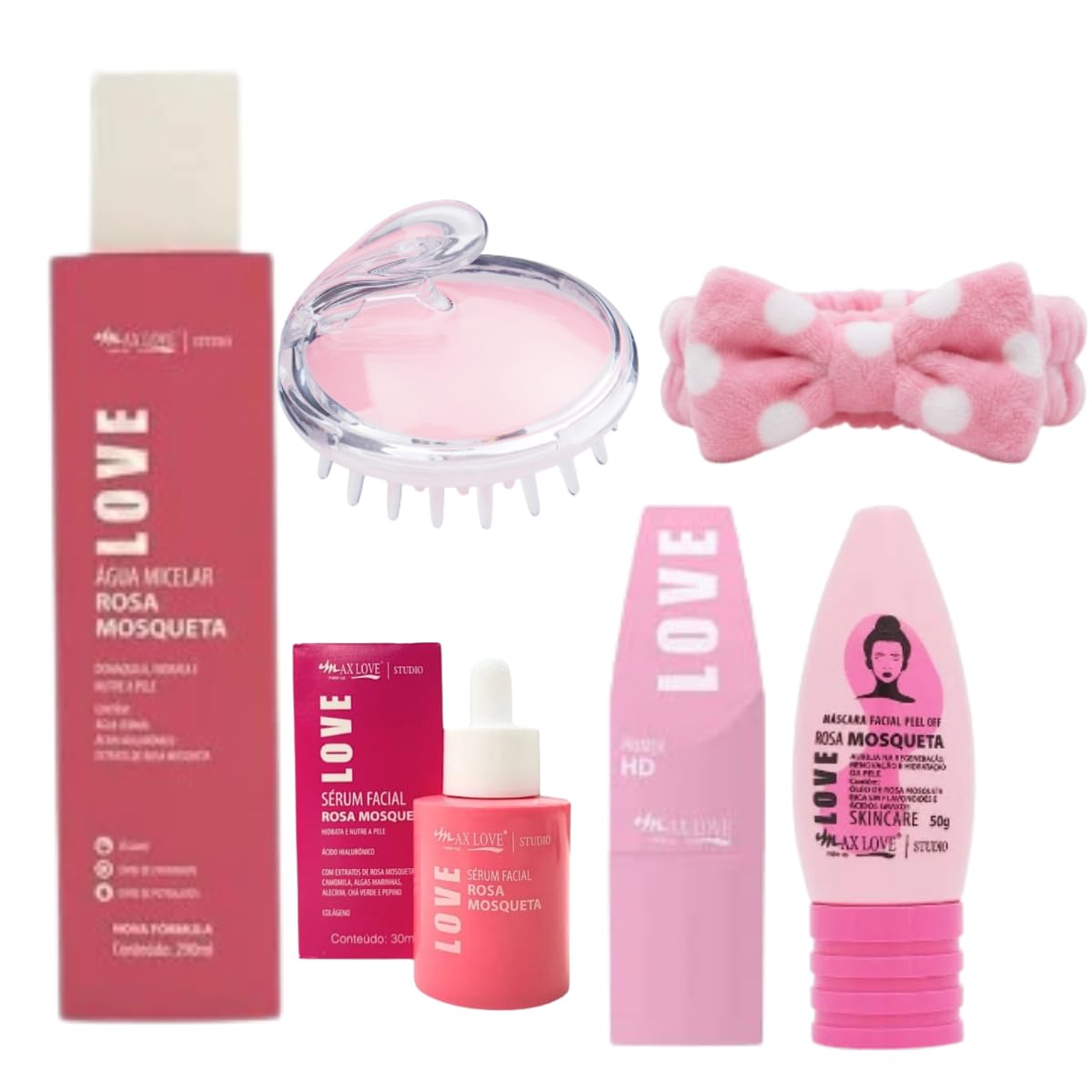 Max Love Kit Skincare Rosa Mosqueta com Primer HD, Sérum Facial