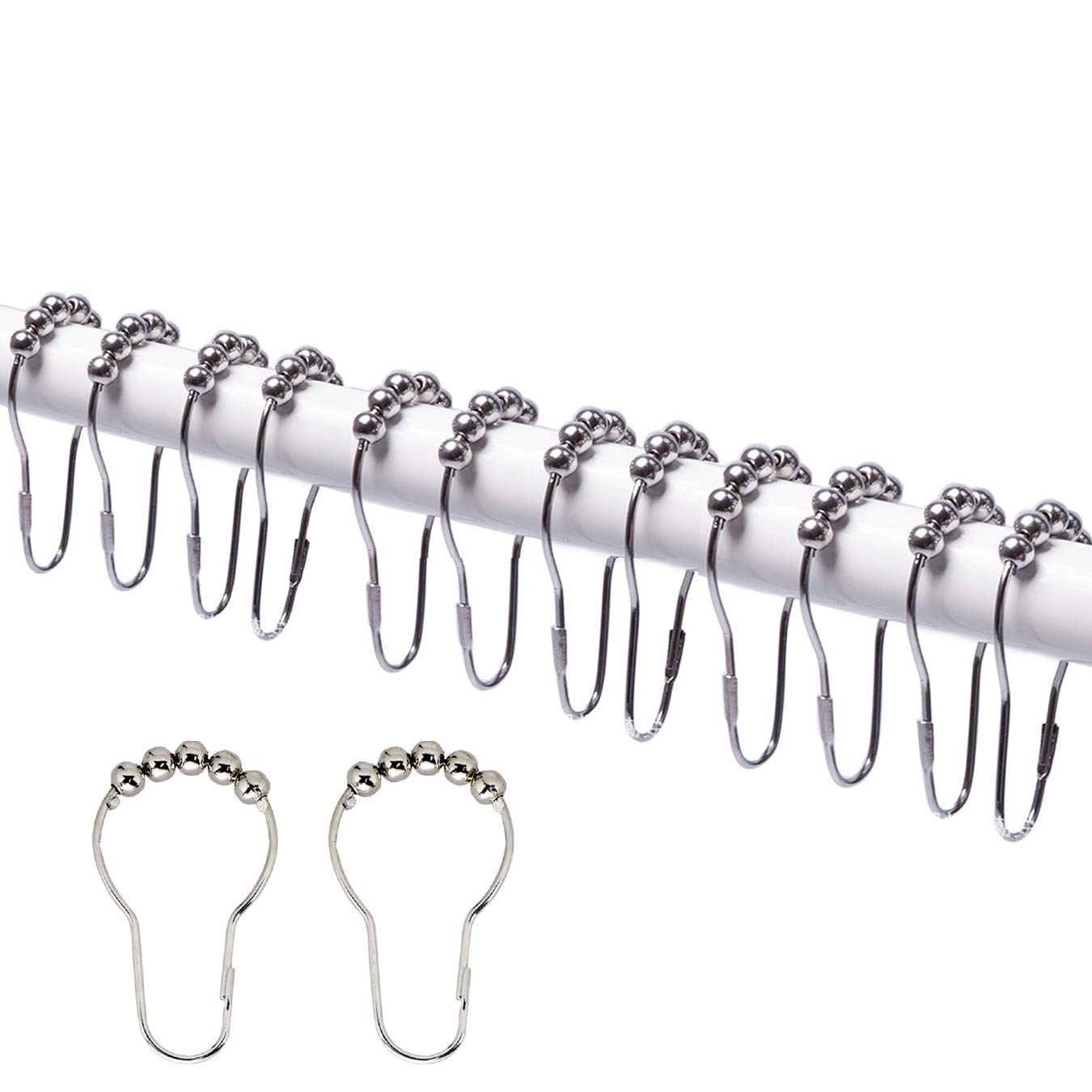 12Pcs Stainless Steel Shower Curtain Hooks Rings with Rustproof 304 Metal for Bathroom Shower Rod and Curtain