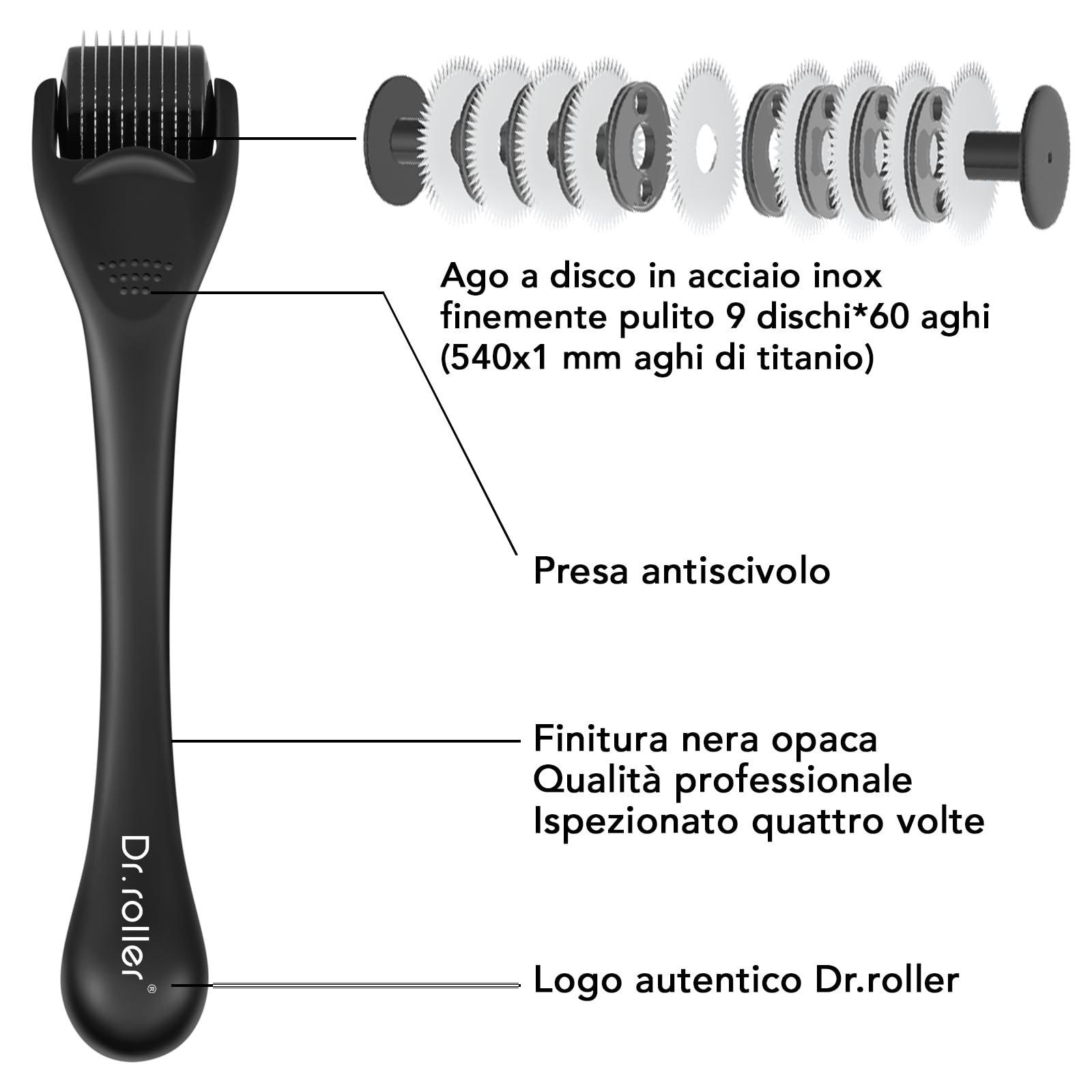 Derma Roller, Microneedling, 1 mm Derma Roller Capelli Viso Uomo e Donna, Microneedle Beard Roller 540 Ago di Titanio