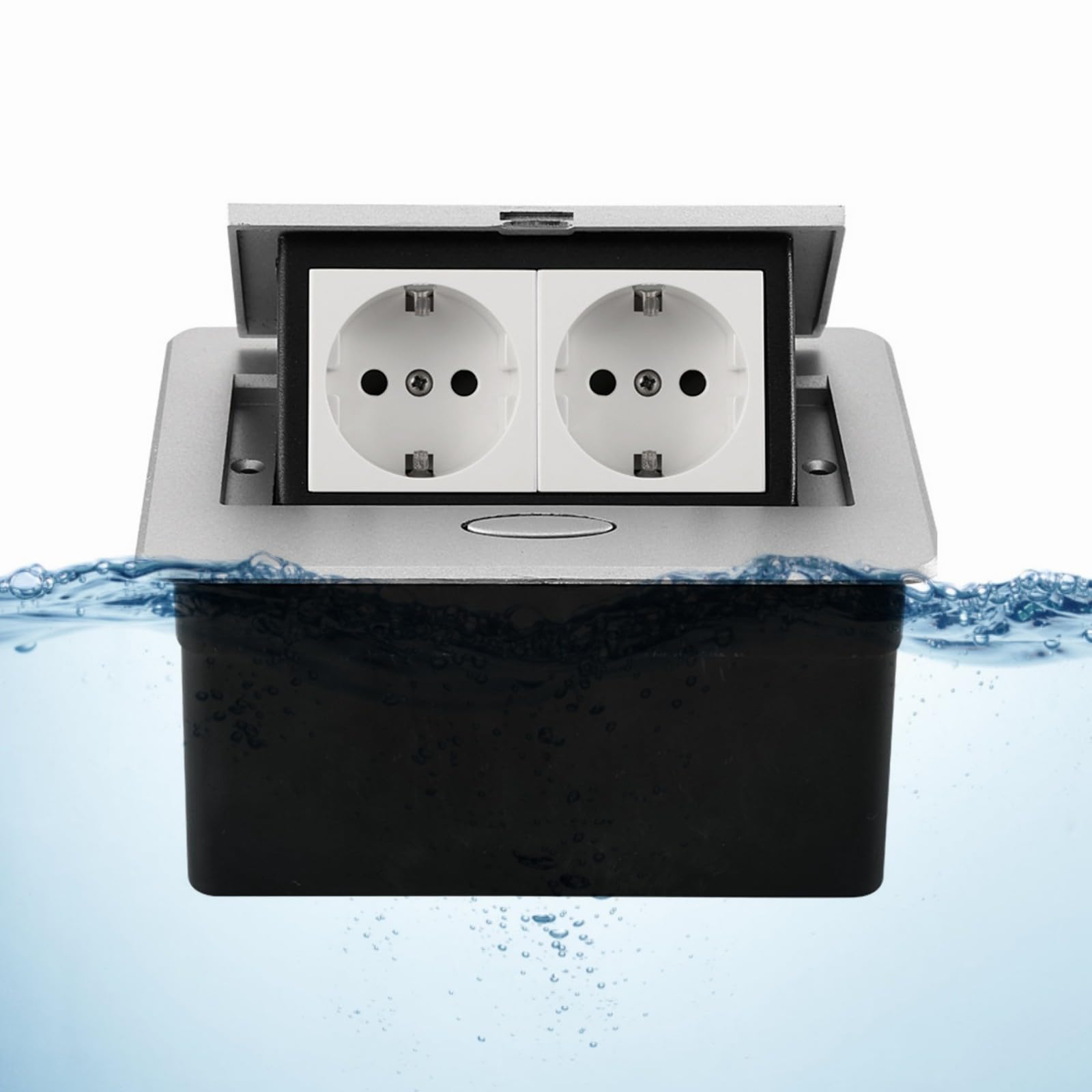 Multipresa 2 Posti, 16A 110 240V Ignifugo Ciabatta Elettrica, IP40 Impermeabile Multipresa da Scrivania per Centro Commerciale, Casa, Ufficio, Alberghi, Scuole (Argento)