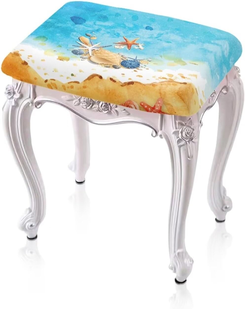 GLENLCWE Hawaiian Starfish Conch on Beach Vanity Stool Cover,4Piece Soft Saddle Bar Stool Slipcover Stretch Beach Seat Protector Rectangle Stool Slipcover Washable&Reusable